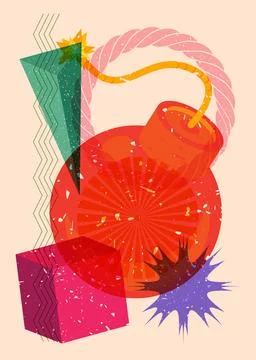 Risograph Bomb with geometric shapes. Objects in trendy riso graph print te.. Stock Illustration