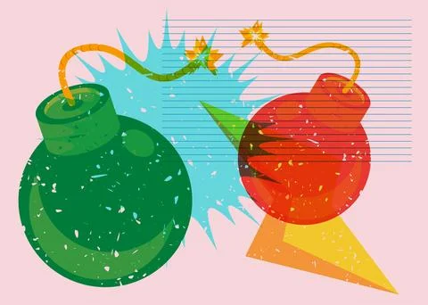 Risograph Bomb with geometric shapes. Objects in trendy riso graph print te.. Stock Illustration