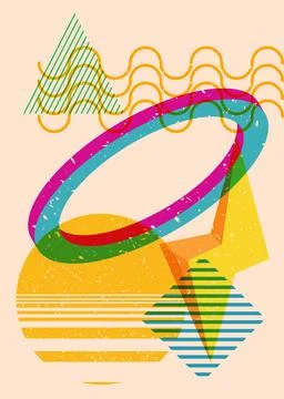 Risograph Bomb with geometric shapes. Objects in trendy riso graph print te.. Stock Illustration