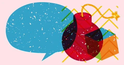 Risograph bomb with speech bubble and geometric shapes Stockbeeldmateriaal 252951289