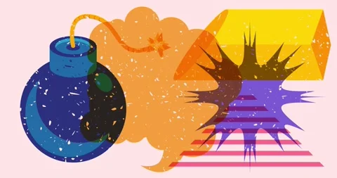 Risograph bomb with speech bubble and geometric shapes video Stock Footage 252951291