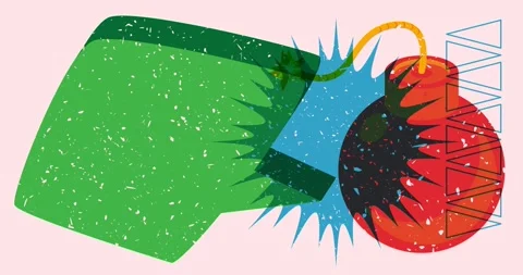 Risograph bomb with speech bubble and geometric shapes animation Stockbeeldmateriaal 252951292