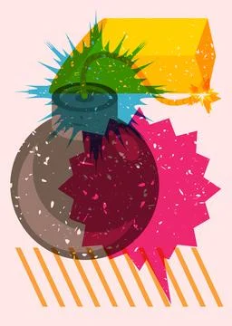 Risograph bomb with speech bubble and geometric shapes. Object in trendy ri.. Stock Illustration