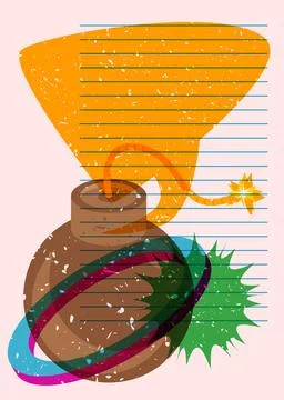 Risograph bomb with speech bubble and geometric shapes. Object in trendy ri.. Stock Illustration