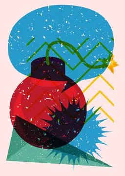 Risograph bomb with speech bubble and geometric shapes. Object in trendy ri.. Stock Illustration