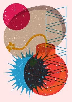 Risograph bomb with speech bubble and geometric shapes. Object in trendy ri.. Stock Illustration