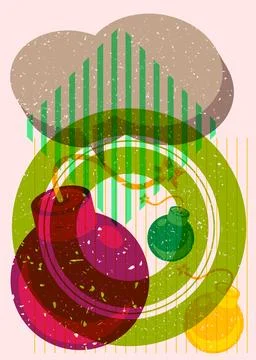 Risograph Bomb with speech bubble with geometric shapes. Objects in trendy .. Stock Illustration