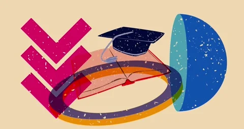 Risograph book and graduation hat with geometric elements animation Stock Footage 275566650