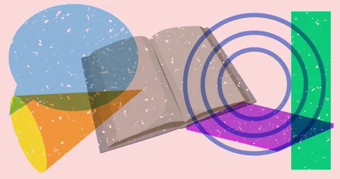 Risograph book and speech bubble with geometric elements video Stock Footage 300653225