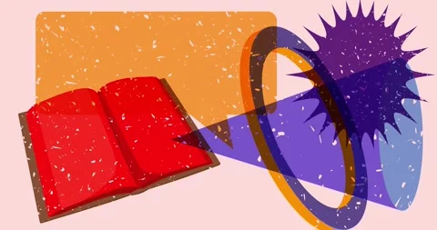 Risograph book and speech bubble with geometric elements Video stock 300653231