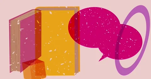 Risograph book and speech bubble with geometric elements video Stock Footage 310319174