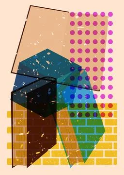 Risograph Book with geometric shapes. Objects in trendy riso graph print te.. Stock Illustration