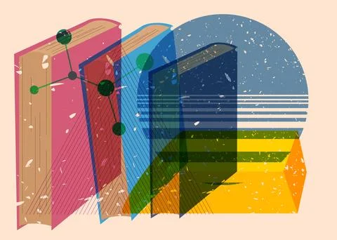 Risograph Book with geometric shapes. Objects in trendy riso graph print te.. Stock Illustration