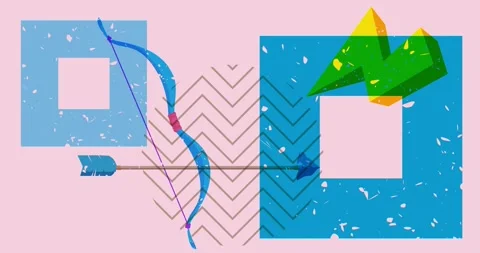 Risograph bow and arrow with geometric elements Stock Footage 267054066