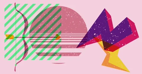Risograph bow and arrow with geometric elements animation Video stock 267054068