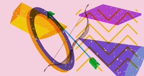 Risograph bow and arrow with geometric elements video Video stock 267054074