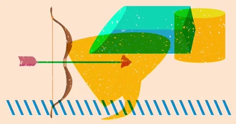 Risograph bow, arrow and speech bubble with geometric elements video Video stock 268147627
