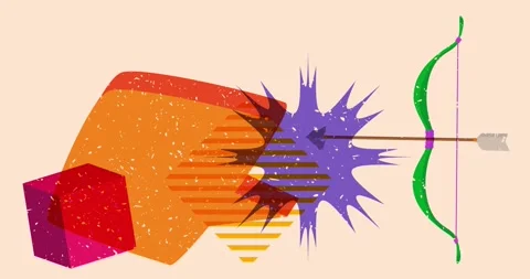 Risograph bow, arrow and speech bubble with geometric elements Stock Footage 268147634