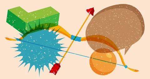 Risograph bow, arrow and speech bubble with geometric elements animation Stock Footage 268147647