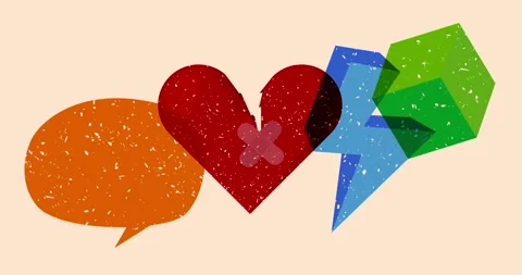 Risograph Broken Heart and speech bubble with geometric elements Stock Footage 299976569