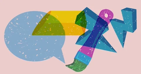 Risograph Brush and speech bubble with geometric elements animation 스톡 동영상 329818506