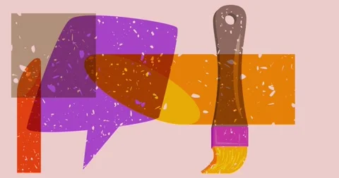 Risograph Brush and speech bubble with geometric elements video Stock Footage 329818510