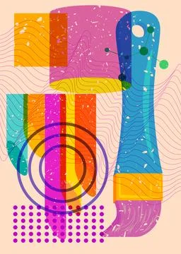 Risograph Brush with geometric shapes. Objects in trendy riso graph print t.. Stock Illustration