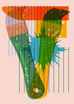 Risograph Brush with geometric shapes. Objects in trendy riso graph print t.. Stock Illustration