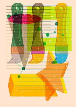 Risograph Brush with geometric shapes. Objects in trendy riso graph print t.. Stock Illustration