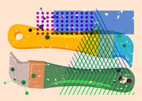 Risograph Brush with geometric shapes. Objects in trendy riso graph print t.. Stock Illustration