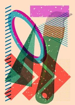 Risograph Brush with geometric shapes. Objects in trendy riso graph print t.. Stockillustratie