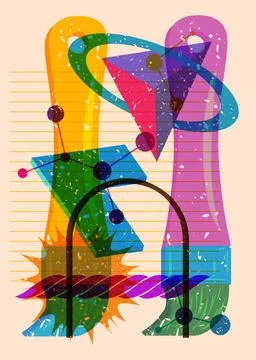 Risograph Brush with geometric shapes. Objects in trendy riso graph print t.. Stock Illustration