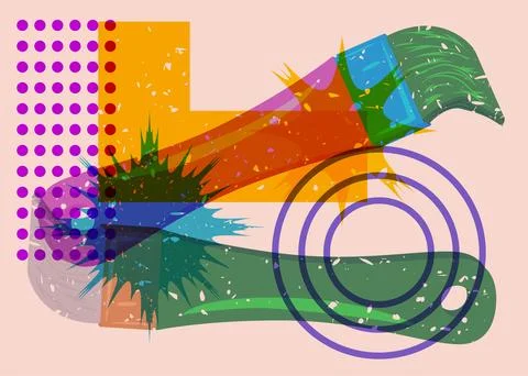 Risograph Brush with geometric shapes. Objects in trendy riso graph print t.. Stock Illustration