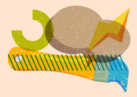 Risograph Brush with speech bubble with geometric shapes. Objects in trendy.. Stock Illustration