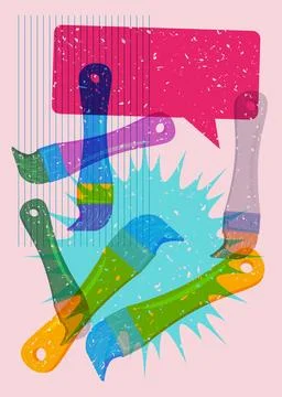 Risograph Brush with speech bubble with geometric shapes. Objects in trendy.. Stock Illustration