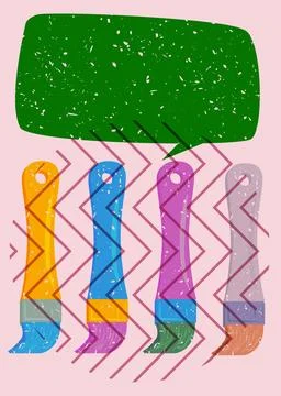 Risograph Brush with speech bubble with geometric shapes. Objects in trendy.. Stock Illustration