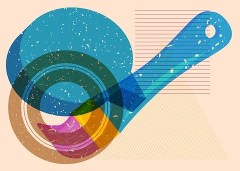 Risograph Brush with speech bubble with geometric shapes. Objects in trendy.. 스톡 일러스트