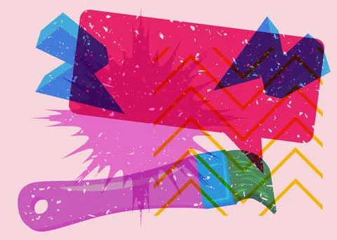 Risograph Brush with speech bubble with geometric shapes. Objects in trendy.. Stock Illustration