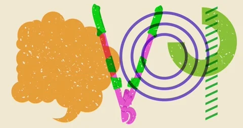 Risograph Cable Cutter and speech bubble with geometric elements animation Stock Footage 269276687