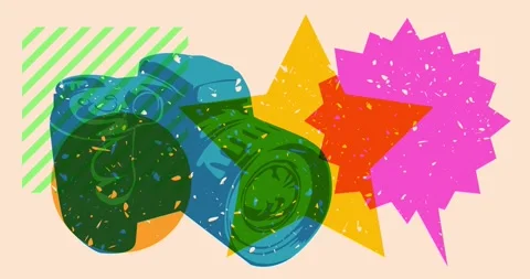 Risograph Camera and speech bubble with geometric elements video Video stock 271113434