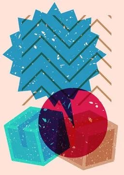 Risograph Cardboard Box with speech bubble with geometric shapes. Objects i.. 스톡 일러스트