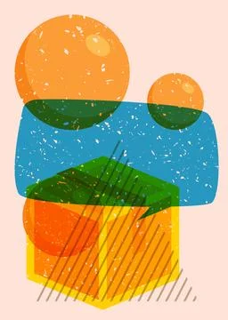 Risograph Cardboard Box with speech bubble with geometric shapes. Objects i.. 스톡 일러스트