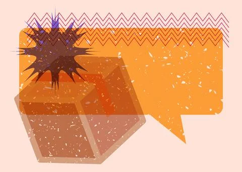 Risograph Cardboard Box with speech bubble with geometric shapes. Objects i.. 스톡 일러스트