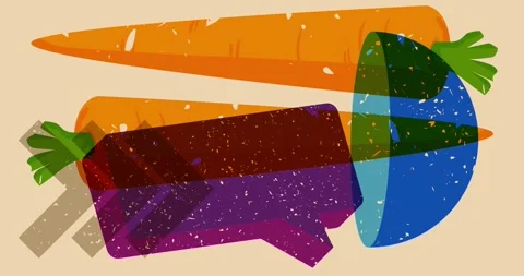 Risograph Carrot and speech bubble with geometric elements animation Video stock 306632828