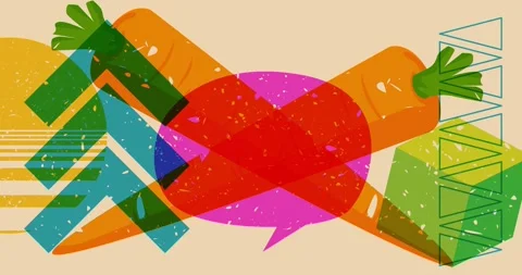 Risograph Carrot and speech bubble with geometric elements video Stock Footage 306632829