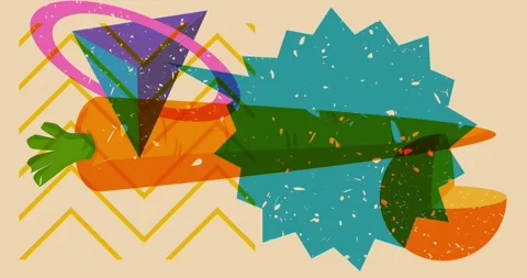 Risograph Carrot and speech bubble with geometric elements Stock Footage 306632830
