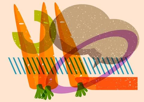 Risograph Carrot with speech bubble with geometric shapes. Objects in trend.. 库存插图