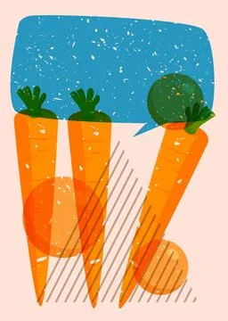 Risograph Carrot with speech bubble with geometric shapes. Objects in trend.. 库存插图
