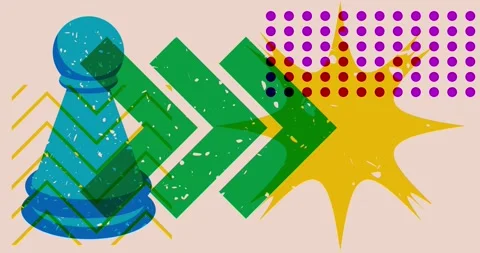 Risograph chess pawn with geometric elements Stock Footage 248659996