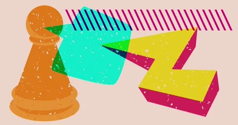 Risograph chess pawn with speech bubble and geometric elements Stock Footage 248190742